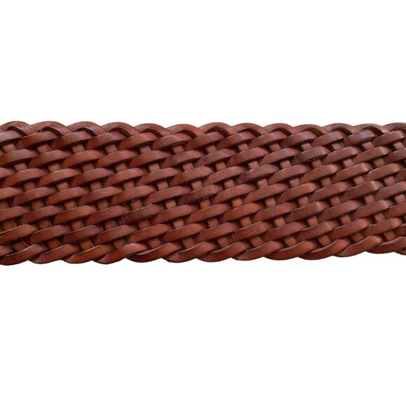 ABERCROMBIE & FITCH Leather Woven Braided Wide Belt Double Buckle Brown L main image 8